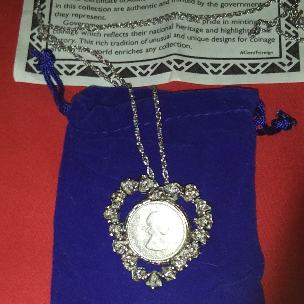 Sixpence 80% silver coin heart of Rose w/necklace